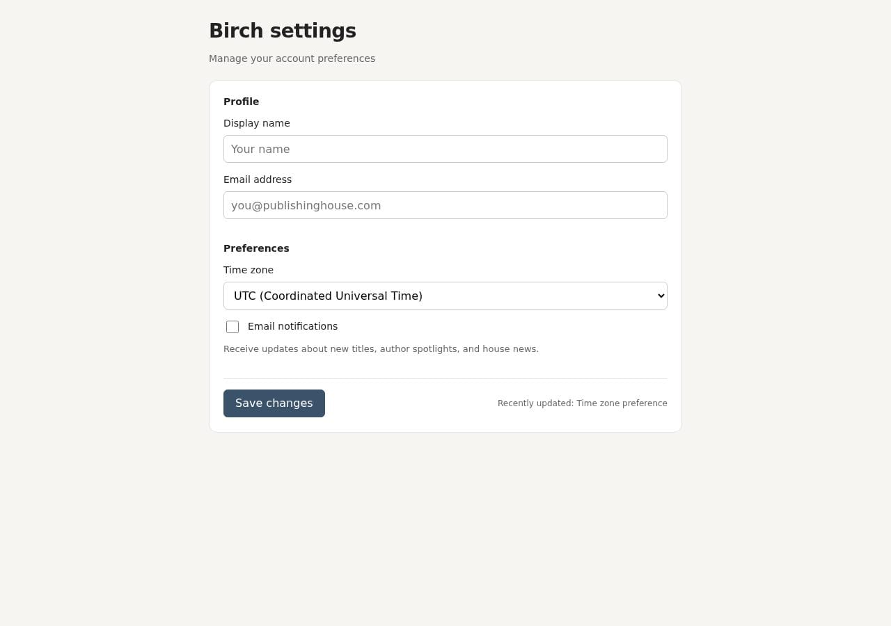 Birch settings, after training, desktop