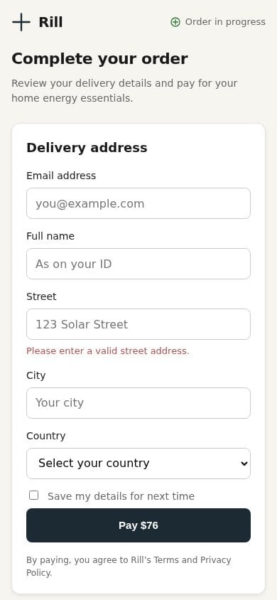 Rill checkout, after training, mobile