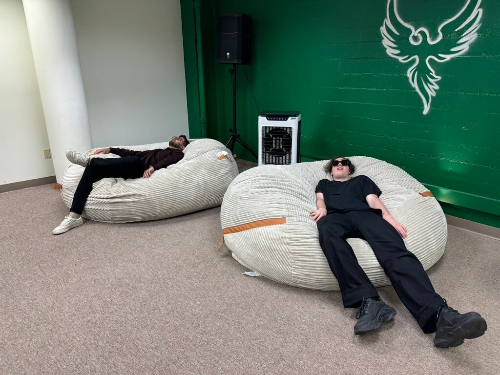 Hanging out on beanbags at the E2B office in San Francisco